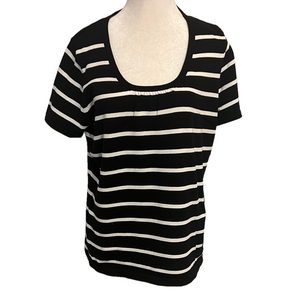 MERCER STREET STUDIO Women's Black and White Striped 100% Cotton size Large Top